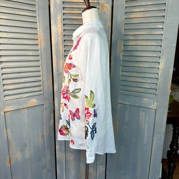 Johnny Was Gracey Linen Oversized Shirt White Sz S - Picture 10 of 15